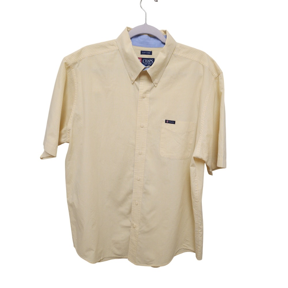 Chaps Mens XL Yellow Gingham Short Sleeve Button Down Shirt Easy Care